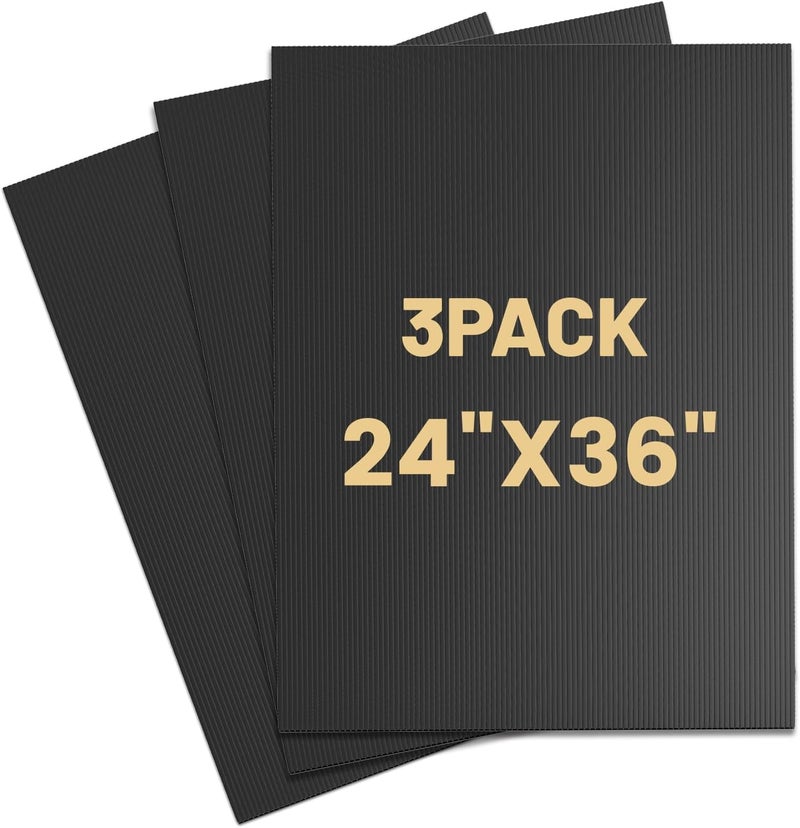 SCZS Corrugated Plastic Sheet for Indoor and Outdoor Use - 4 Mm Thick Poster Board, 24x36 Inches - Pack of 3 Black Plastic Board Sheets - Waterproof Coroplast Sheets and Lightweight Blank - Image 1